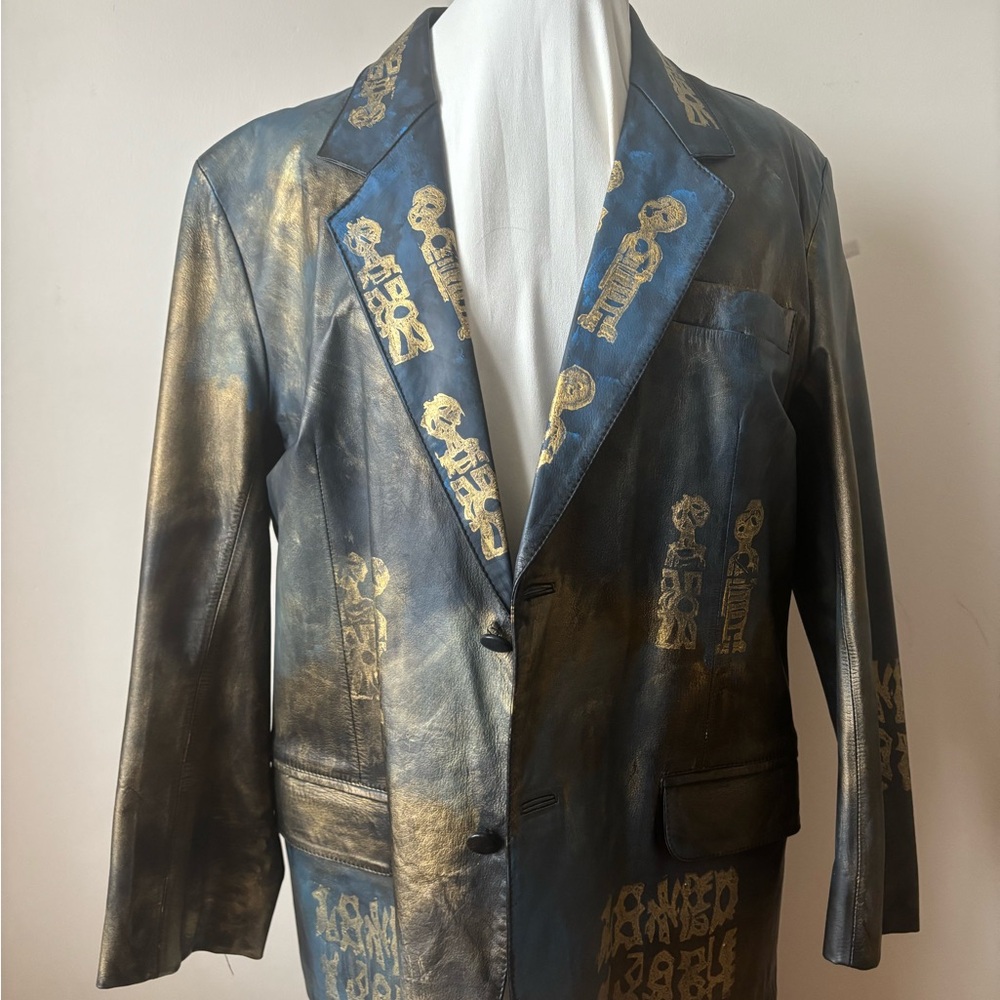 Men's Designer Blazer in Artistic Blue and Gold hand designed